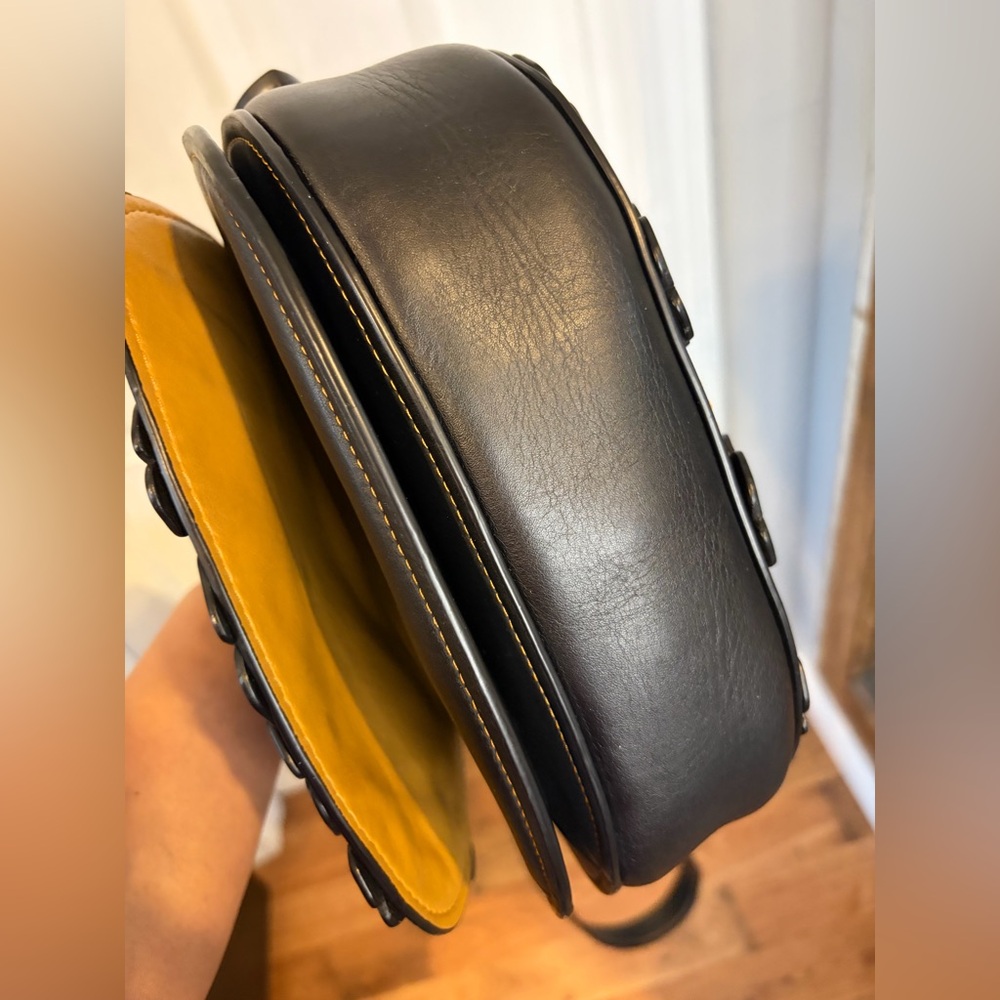 Coach Tea Rose Appliqué Leather Saddle Bag/Floral Crossbody/Black - Picture 12 of 15